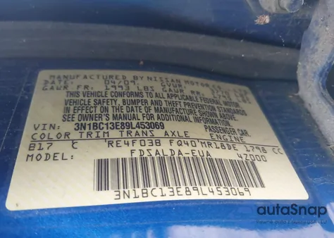 2009 Nissan Versa S/Sl from USA, damaged, VIN 3N1BC13E89L453069